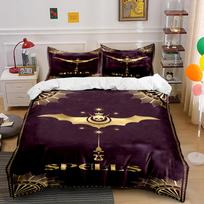 Purple Gothic Bedding Set with Bat Design Bedding set (1 duvet cover, 2 pillowcases, duvet not included) 135x200cm