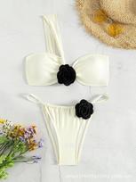 Popular Swimsuit Bikini Slanted Shoulder Three-Dimensional Flower White Tube Top Split Bikini Swimsuit Women S