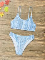 New Split Women'S Swimsuit Sexy Wavy Bikini With Pleated Fabric S