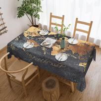 World Map 147 Gold Black Worldmap Map Customized Rectangular Tablecloth Waterproof Table Cover for Dining Events Table Cloth 137x183cm