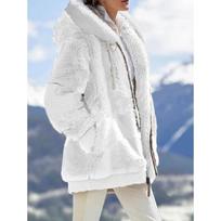 Women's Hood Neck Long Sleeve Fleece Jacket Loose Fit Casual Fuzzy Zip Up Coat S