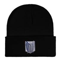Attack On Titan Embroidered Knit Beanie With Windproof Warmth For Outdoor Activities Black
