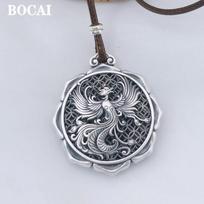 BOCAI Phoenix Peacock Pendant Necklace Ethnically Fine Chains Classic Trendy Sweater Accessory S925 Silver Jewelry Women Pendant
