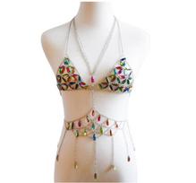 Woman Crystal Chain Beach Holiday Bikini Body Bra Chain Set High Quality Outfit  Beaded Body Chain #0707