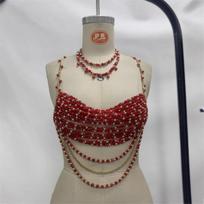 Handmade Female Music Festival Gemstone Beaded Bralette Bikini Body Chain Jewelry Red Crystal Bead Bra Top