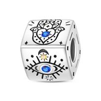 Price Hexagon Smooth Barrel Bead Black Enamel Hamsa Palm Sun Moon Star Multi Gem Inlay for Cross Border
