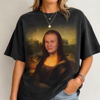 2026 Hot Sale Summer Funny Erling Haaland Mona Lisa Meme T-Shirt Cotton Men's Women's Y2K Short Sleeve Round Neck Loose Shirt Casual Top 4XL