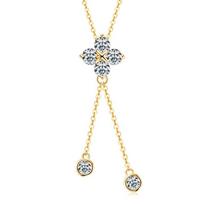 S925 Sterling Silver Four Leaf Clover Y Drop Necklace 18K Gold Plated CZ Tassel Pendant Necklace for Women