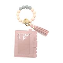 YiWu New Fashion Wood Elastic Beads Bracelet Keychain Colorful Silicone Bangle Long Tassel Keychain for Women About 10*20*2cm