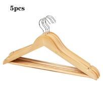 5/10 Pack Wooden Hangers, Solid Wood Coat Hanger Smooth Finish Wood Hangers, Wooden Clothes Hanger with Non-Slip Pant Bar