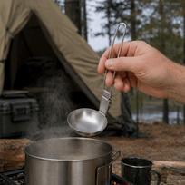 Collapsible Soup Ladle Long Handle Serving Utensil Portable Camping Cutlery  Travel Hiking Spoon gray