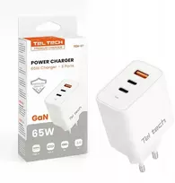 Įkroviklis Teltech kroviklis jungiama į tinklą GaN USB / 2x USB-C 65W QC PD balta TCH-07 (36567)