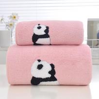 Coral fleece national treasure panda embroidery mother and child set towel absorbent household face wipe bath towel towel skin-friendly Towel 35 * 75cm