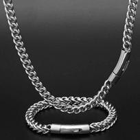 Vikingų lietos kubietiškos grandinėlės plonas nerūdijančio plieno apyrankės ir karoliai, keturių pusių poliruoti, dovanų rinkinys vaikinui, vyrams 19cm&no necklace gray