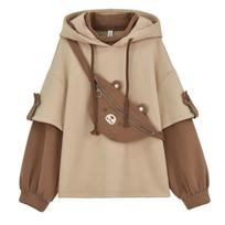 Harajuku Bear Anime Hoodie Su Satchel Moterų korėjiečių Kawaii Crewneck Ilgomis rankovėmis Oversize Streetwear Kpop Y2K žieminė audinys M