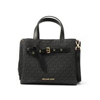 Michael Kors MK Emilia Monogram spalvų blokų logotipas kvadratinė juostelė užtrauktukas kasdienis drobės crossbody krepšys maži moteriški krepšiai juodas 35H0GU5S1B-BLACK Basic Set (Bag+Dust Bag)