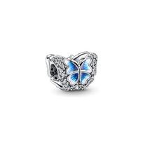 Pandora Fashionable Versatile Exquisite Shining Blue Butterfly Charm Women charm Silver 790761C01 Box gray