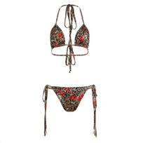 Leopard & Cherry Print Strappy Bikini - Sexy Two-Piece Beachwear S