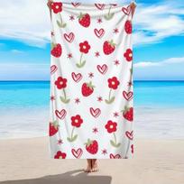 Strawberry Hearts Pattern Beach Towel,Super Absorbent Beach Towel,, Comfortable and Practical Quick-Dry Swimming Towel, Thick W30*H60(CM)