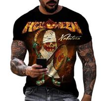 Rock Band Hellowen 3D Printed T-shirt for Men's Casual Hip-hop Short Sleeved Top Street Harajuku Round Neck Clothing 4XL