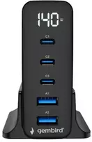 Įkroviklis Gembird Szybka kroviklis USB GaN 5-portowa 3xUSB-C + 2x USB-A 140 W juoda (TA-UC-2A3C-PD140-01-BK)