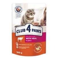 Club 4 Paws Premium suaugusioms katėms su veršiena padaže, 100 g x 24 vnt.