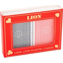 Pokerio kortos Lion 100% plastikinės, dvigubos raudonos/mėlynos