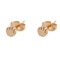 Stainless Steel Black Middle Finger Up Women Men Ear Jewelry Studs Earring Vintage Punk Cool Gold Silver Plated