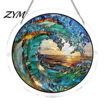 Creative Assembly Kit Round Acrylic Suncatcher Puzzle, UV Printed Stained Glass Window Hanging Decor Irregular Shape Puzzle 7.48 Inch DIY Craft Light C