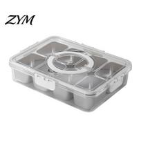 Compartment Snack Box for Office Lunch Snackle Container, Stainless Steel Divided Serving Tray with Lid & Handle, 8 Large Compartments Fruit