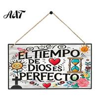 Indoor Wood Hanging Decoration Spanish Religious Prayer Wall Ornament with Rose Cross Flower, Decor Wooden Decorative Pendant for Living Room Bedroom A