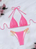 New Split Lace-Up Women'S Solid Color Bikini Jewelry Triangle Bag Swimsuit S