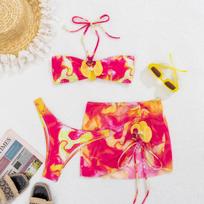 Popular Printed Tube Top Strap Split Three-Piece Set New European And American Bikini Women'S Swimsuit Swimsuit S