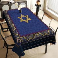 Happy Passover Hexagram Tablecloth Holiday Party Decor Jewish Star of David Print Kitchen Dining Table Cloth Passover Decoration 90x140cm