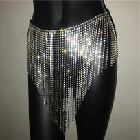 Drop Shipping Crystal Cami Belly Waist Chain Metallic Fringe Skirt Rhinestone Encrusted Dangle Belly Chain
