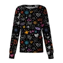 Women's Long Sleeve Top, Casual Uniform with Print, Single Pocket, Lightweight Work Shirt for L