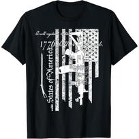 Gun Rights Graphic Tee Patriotic 1776 Second Amendment American Flag Print Cotton T-Shirt S