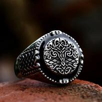Vikingų gyvybės medis, lašinamas klijų žiedas Klasikinis vyrų vikingų amuletų žiedas Madingi Šiaurės šalių papuošalai 7