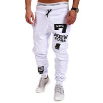 Naujos fitneso kelnės su hiphopo stiliaus spausdintu abėcėlės dizainu vyrams sportui ir laisvalaikiui M balta