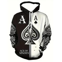 3D Men's Poker Card Pattern Hoodie, Long Sleeve Casual Hoodie, Fashion Pattern Hoodie Jacket S