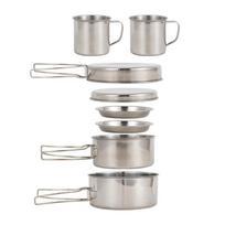 8pcs Stainless Steel Camping Cookware Folding Handle Portables Picnics Pot for Outdoor Cooking and Backpacking 1