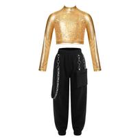 Kids Girl Hip Hop Clothes Set Streetwear Jazz Dance Performance Costume Crop Top with Cargo Pants Suit 5-6 Years auksas