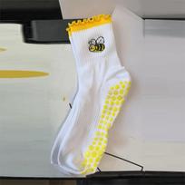 New Cotton Pilates Socks Breathable Sweat-absorbent Cherry Embroidery Socks Non-Slip Grip Casual Mid Tube Socks One Size