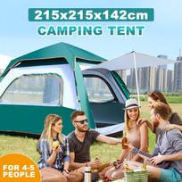 4-5 Person Family Tent Double Layer Automatic Camping Tent Instant Setup Awning Outdoor Protable Backpacking Tent Hiking Travel Green/Blue