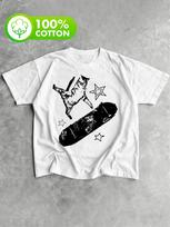 Skateboard Cat Y2K Printed Tshirt 90s Retro Tshirt Rock Aesthetic Cat Tshirt Retro Luxury Skateboard Forest Style Top S
