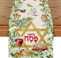 Happy Passover Hexagram Linen Table Runners Jewish Spring Seasonal Kitchen Dining Table Runners for Home Party Decorations 150x33cm