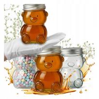 4x Glass jars Teddy Bear 300ml Wedding Baptism Communion for honey jam candies