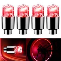 4PCS Wheel Tire LED Color Air Valve Nozzle Bicycle Motorcycle Night Wind Fire Breathing Flash Modification Accessories Hub Lamp 4Pcs Red
