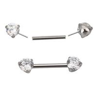 Newest Fashion Titanium Threadless Push in Nipple Barbell With Prong Set CZ Ends Push Pin Style Piercing  Body Jewelry TB-1515&1.6*12*5mm