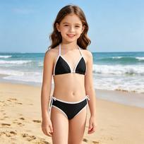 Girls' black bikini set, two-piece swimsuit 13